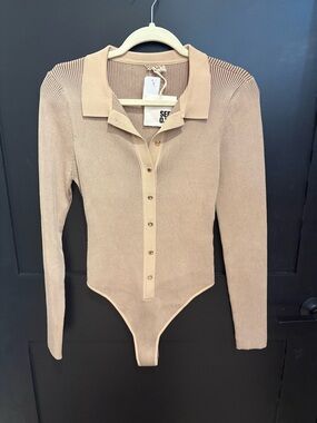 SER-O-YA Ribbed Tan Bodysuit Large NWT